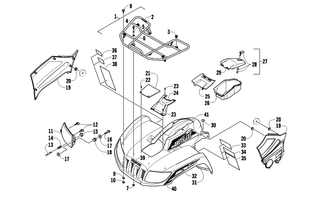 Parts Diagram for Arctic Cat 2012 1000 GT ATV FRONT RACK, BODY PANEL, AND HEADLIGHT ASSEMBLIES
