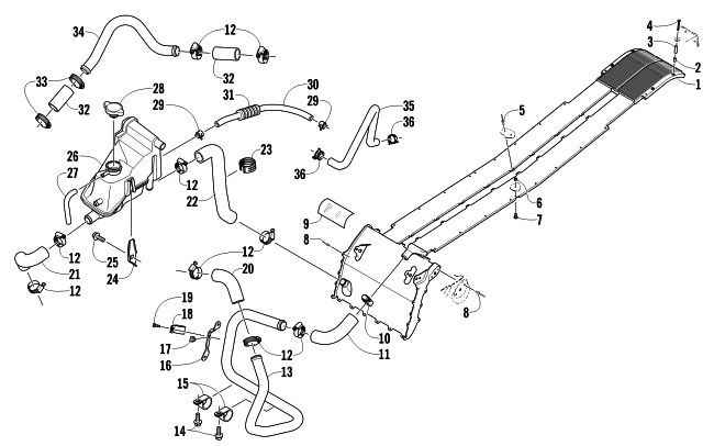 Parts Diagram for Arctic Cat 2012 F 1100 LXR SNOWMOBILE COOLING ASSEMBLY