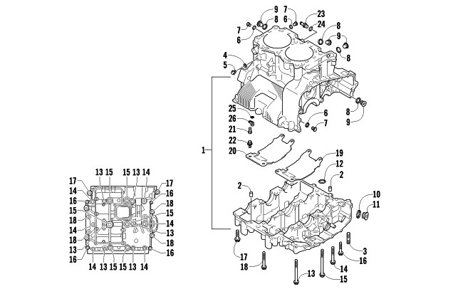 Parts Diagram for Arctic Cat 2013 XF 1100 CROSS-TOUR SNOWMOBILE CRANKCASE ASSEMBLY
