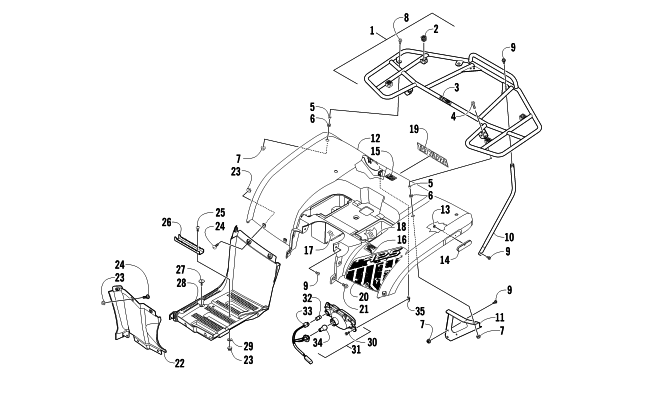 Parts Diagram for Arctic Cat 2012 425 CR SE ATV REAR BODY, RACK, AND TAILLIGHT ASSEMBLY