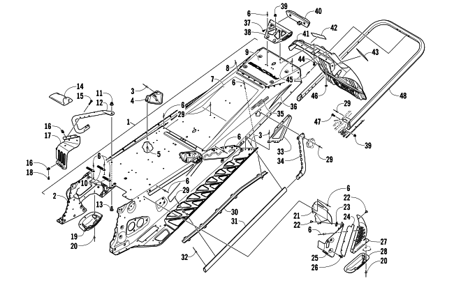 Parts Diagram for Arctic Cat 2012 F 1100 SNO PRO ANNIVERSARY SNOWMOBILE TUNNEL, REAR BUMPER, AND SNOWFLAP ASSEMBLY