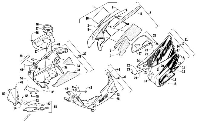 Parts Diagram for Arctic Cat 2012 M 800 HCR 153 SNOWMOBILE SKID PLATE AND SIDE PANEL ASSEMBLY