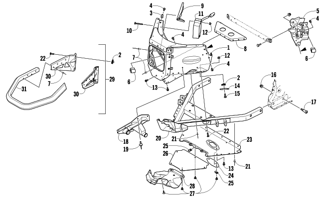Parts Diagram for Arctic Cat 2012 M 1100 SNO PRO 153 SNOWMOBILE FRONT BUMPER AND FRAME ASSEMBLY