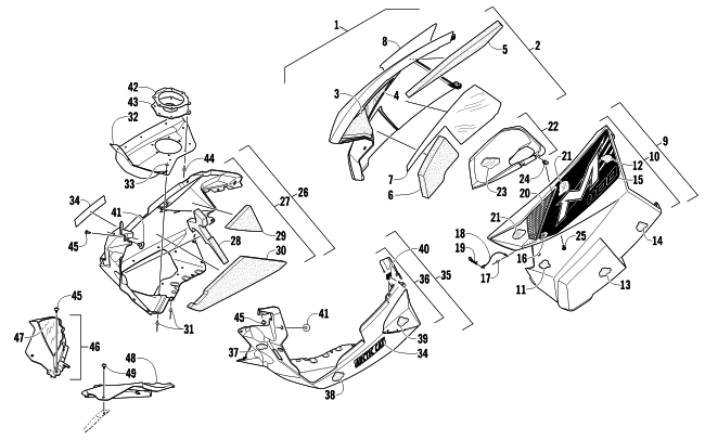 Parts Diagram for Arctic Cat 2012 M 1100 153 SNOWMOBILE SKID PLATE AND SIDE PANEL ASSEMBLY