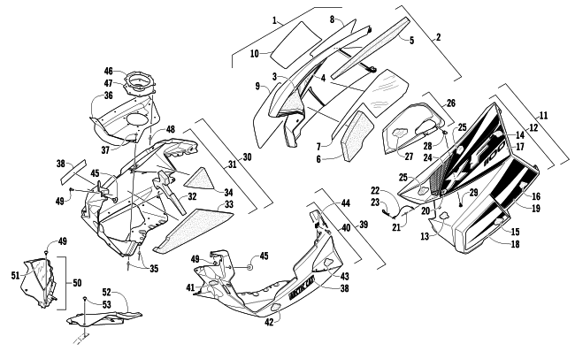 Parts Diagram for Arctic Cat 2012 XF 1100 LXR SNOWMOBILE SKID PLATE AND SIDE PANEL ASSEMBLY