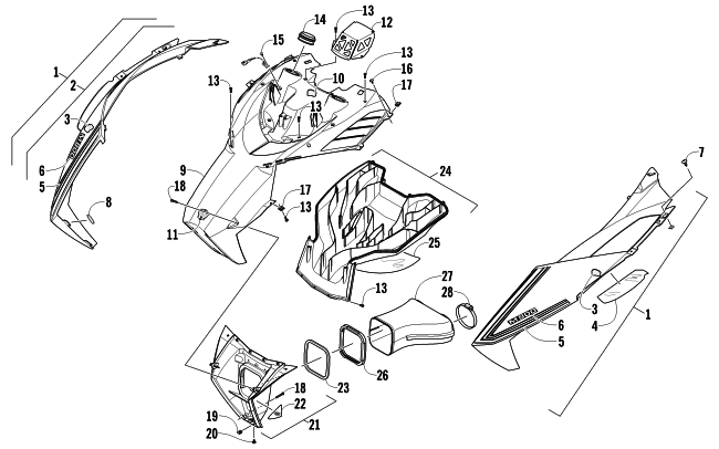 Parts Diagram for Arctic Cat 2012 M 800 SNO PRO ANNIVERSARY 153 SNOWMOBILE HOOD AND AIR INTAKE ASSEMBLY