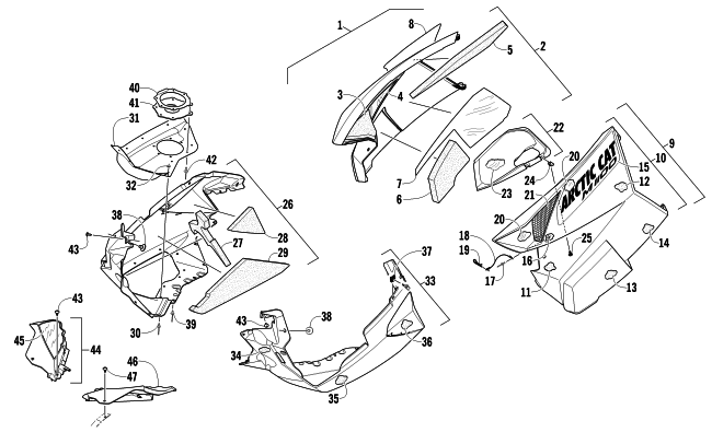 Parts Diagram for Arctic Cat 2012 M 1100 SNO PRO LTD 153 SNOWMOBILE SKID PLATE AND SIDE PANEL ASSEMBLY