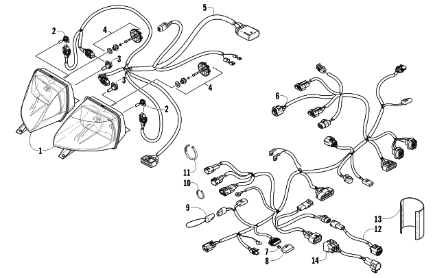 Parts Diagram for Arctic Cat 2014 F5 SNOWMOBILE HEADLIGHT AND WIRING ASSEMBLIES