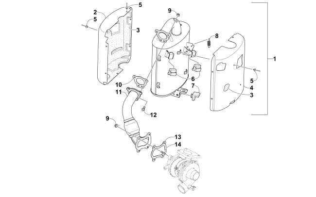Parts Diagram for Arctic Cat 2013 M 1100 TURBO HCR SNOWMOBILE EXHAUST ASSEMBLY