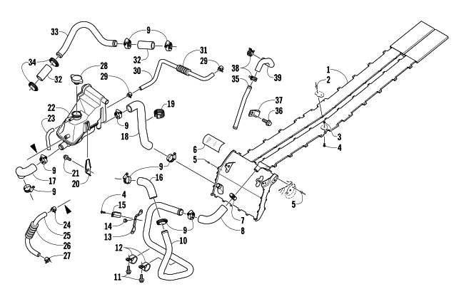 Parts Diagram for Arctic Cat 2012 M 1100 TURBO 153 SNOWMOBILE COOLING ASSEMBLY