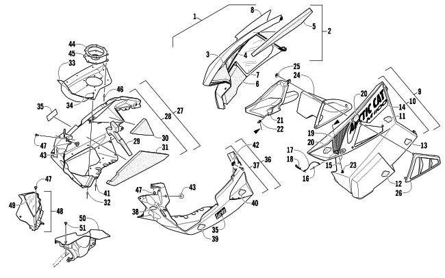 Parts Diagram for Arctic Cat 2012 M 1100 TURBO SNO PRO LTD SNOWMOBILE SKID PLATE AND SIDE PANEL ASSEMBLY