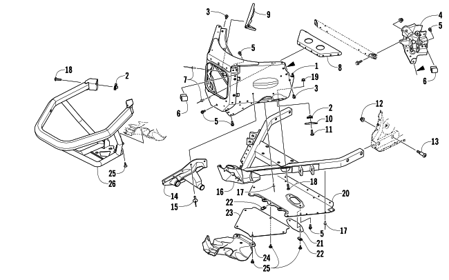 Parts Diagram for Arctic Cat 2012 M 1100 TURBO SNO PRO LTD SNOWMOBILE FRONT BUMPER AND FRAME ASSEMBLY