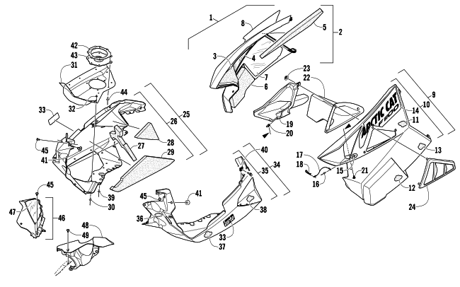 Parts Diagram for Arctic Cat 2012 F 1100 TURBO SNO PRO LTD SNOWMOBILE SKID PLATE AND SIDE PANEL ASSEMBLY