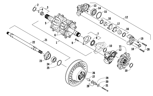 Parts Diagram for Arctic Cat 2012 SNO PRO 600 CROSS COUNTRY SNOWMOBILE DRIVE TRAIN SHAFTS AND BRAKE ASSEMBLIES