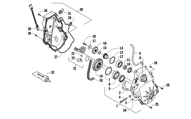 Parts Diagram for Arctic Cat 2012 SNO PRO 600 SNOWMOBILE CHAIN CASE ASSEMBLY