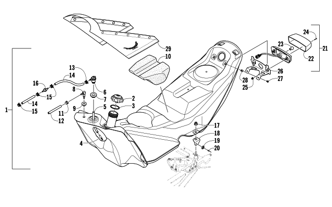Parts Diagram for Arctic Cat 2013 SNO PRO 600 SNOWMOBILE GAS TANK AND TAILLIGHT ASSEMBLY