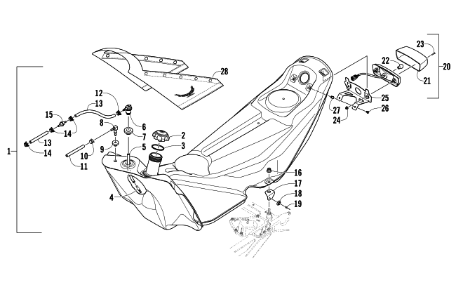 Parts Diagram for Arctic Cat 2012 SNO PRO 600 CROSS COUNTRY SNOWMOBILE GAS TANK AND TAILLIGHT ASSEMBLY