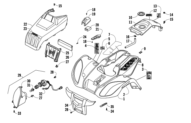 Parts Diagram for Arctic Cat 2012 150 UTILITY ATV FRONT BODY PANEL AND HEADLIGHT ASSEMBLIES