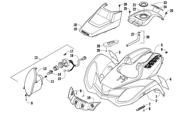 Parts Diagram for Arctic Cat 2012 300 2X4 UTILITY ATV FRONT BODY AND HEADLIGHT ASSEMBLY