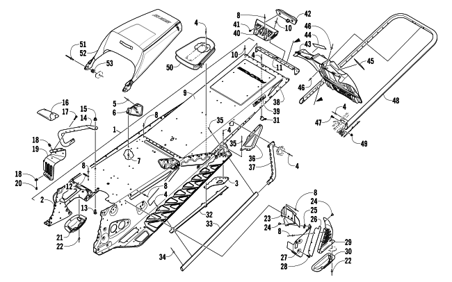 Parts Diagram for Arctic Cat 2013 XF 1100 LXR SNOWMOBILE TUNNEL, REAR BUMPER, AND SNOWFLAP ASSEMBLY