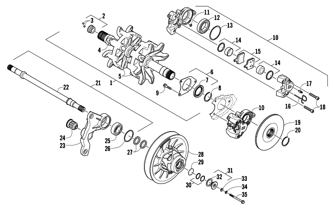 Parts Diagram for Arctic Cat 2013 M 1100 TURBO 153 SNOWMOBILE DRIVE TRAIN SHAFTS AND BRAKE ASSEMBLIES