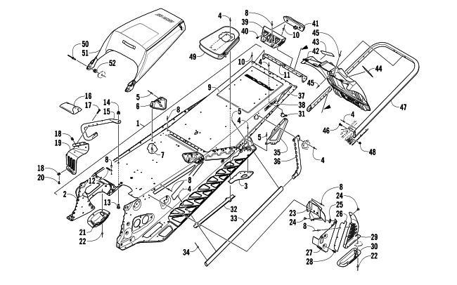 Parts Diagram for Arctic Cat 2013 F 800 LXR SNOWMOBILE TUNNEL, REAR BUMPER, AND SNOWFLAP ASSEMBLY