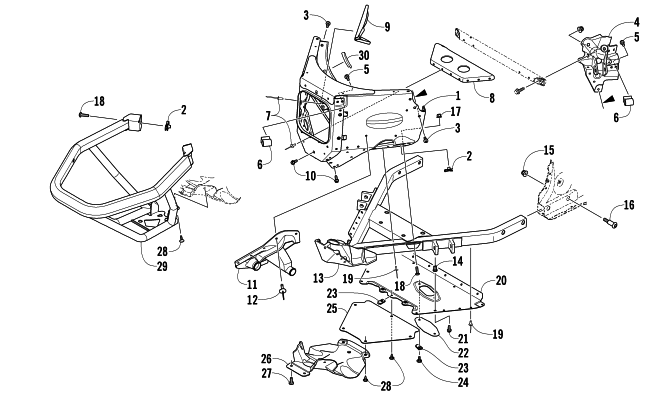 Parts Diagram for Arctic Cat 2013 F 1100 TURBO SNO PRO LTD SNOWMOBILE FRONT BUMPER AND FRAME ASSEMBLY