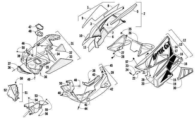Parts Diagram for Arctic Cat 2013 F 1100 TURBO SNO PRO LTD SNOWMOBILE SKID PLATE AND SIDE PANEL ASSEMBLY