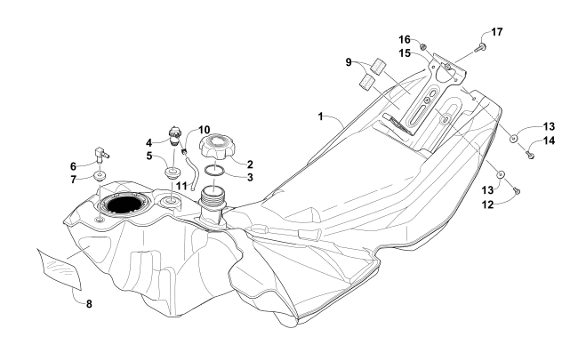 Parts Diagram for Arctic Cat 2014 XF 9000 HIGH COUNTRY LTD SNOWMOBILE GAS TANK ASSEMBLY