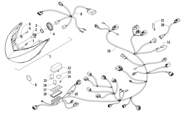 Parts Diagram for Arctic Cat 2015 ZR 5000 LXR SNOWMOBILE HEADLIGHT AND WIRING ASSEMBLIES