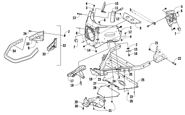 Parts Diagram for Arctic Cat 2013 M 800 SNO PRO 153 SNOWMOBILE FRONT BUMPER AND FRAME ASSEMBLY