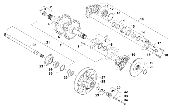 Parts Diagram for Arctic Cat 2014 XF 8000 137 LXR SNOWMOBILE DRIVE TRAIN SHAFTS AND BRAKE ASSEMBLIES