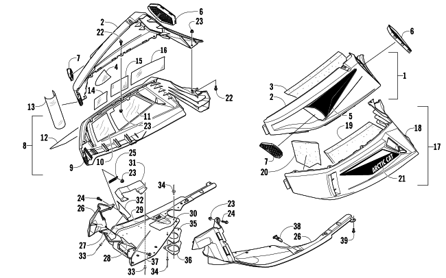 Parts Diagram for Arctic Cat 2013 BEARCAT Z1 XT LTD SNOWMOBILE SKID PLATE AND SIDE PANEL ASSEMBLY