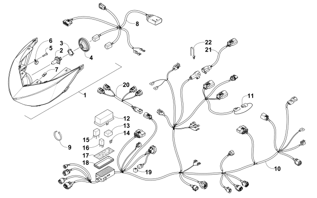 Parts Diagram for Arctic Cat 2012 M 1100 TURBO SNO PRO HCR SNOWMOBILE HEADLIGHT AND WIRING ASSEMBLIES