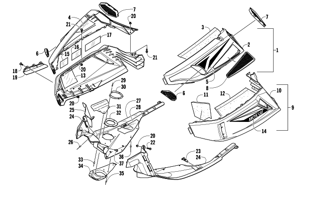 Parts Diagram for Arctic Cat 2013 T570 SNOWMOBILE SKID PLATE AND SIDE PANEL ASSEMBLY