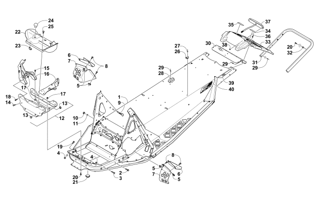 Parts Diagram for Arctic Cat 2013 F570 SNOWMOBILE CHASSIS, REAR BUMPER, AND SNOWFLAP ASSEMBLY