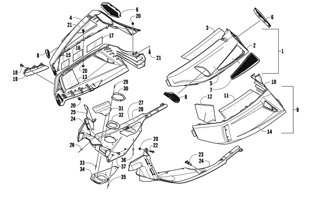 Parts Diagram for Arctic Cat 2013 F570 SNOWMOBILE SKID PLATE AND SIDE PANEL ASSEMBLY