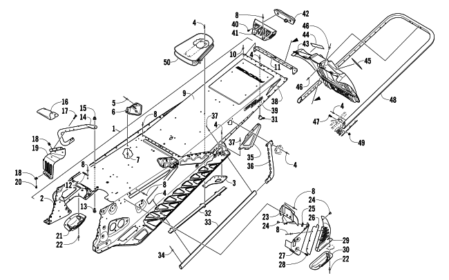 Parts Diagram for Arctic Cat 2013 XF 1100 SNO PRO SNOWMOBILE TUNNEL, REAR BUMPER, AND SNOWFLAP ASSEMBLY