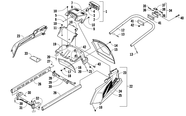 Parts Diagram for Arctic Cat 2013 BEARCAT 570 SNOWMOBILE REAR BUMPER, HITCH, RACK RAIL, SNOWFLAP, AND TAILLIGHT ASSEMBLY