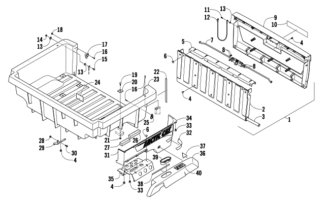 Parts Diagram for Arctic Cat 2013 PROWLER 700 XTX ATV CARGO BOX AND TAILGATE ASSEMBLY