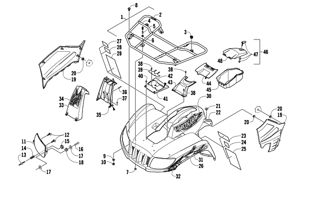 Parts Diagram for Arctic Cat 2013 1000 MUD PRO ATV FRONT RACK, BODY PANEL, AND HEADLIGHT ASSEMBLIES