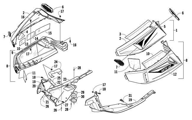 Parts Diagram for Arctic Cat 2013 TZ1 SNOWMOBILE SKID PLATE AND SIDE PANEL ASSEMBLY