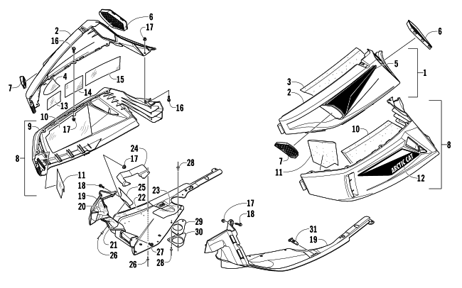 Parts Diagram for Arctic Cat 2013 TZ1 LXR SNOWMOBILE SKID PLATE AND SIDE PANEL ASSEMBLY