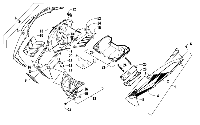Parts Diagram for Arctic Cat 2013 F 1100 TURBO LXR SNOWMOBILE HOOD AND AIR INTAKE ASSEMBLY