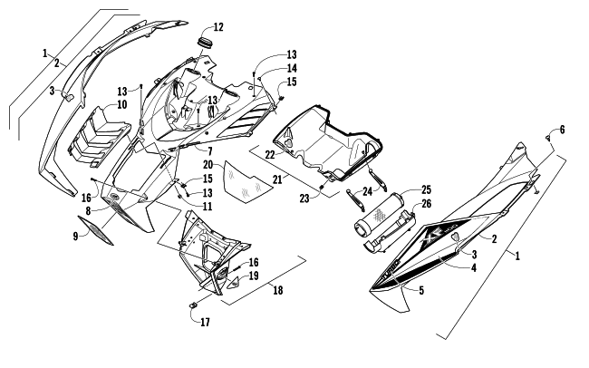 Parts Diagram for Arctic Cat 2013 XF 1100 TURBO LXR SNOWMOBILE HOOD AND AIR INTAKE ASSEMBLY