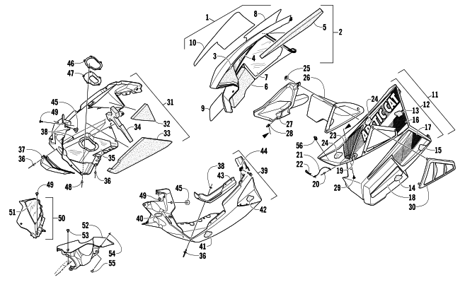 Parts Diagram for Arctic Cat 2013 XF 1100 TURBO CROSS-TOUR SNOWMOBILE SKID PLATE AND SIDE PANEL ASSEMBLY