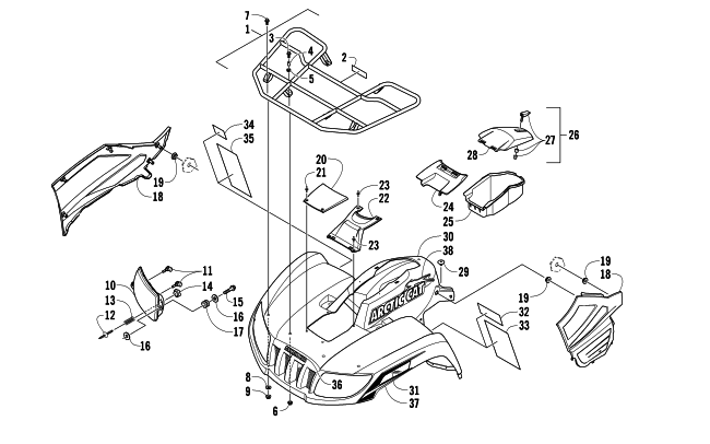 Parts Diagram for Arctic Cat 2013 TRV 400 ATV FRONT RACK, BODY PANEL, AND HEADLIGHT ASSEMBLIES