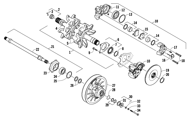 Parts Diagram for Arctic Cat 2013 XF 800 HIGH COUNTRY SNO PRO LTD SNOWMOBILE DRIVE TRAIN SHAFTS AND BRAKE ASSEMBLIES