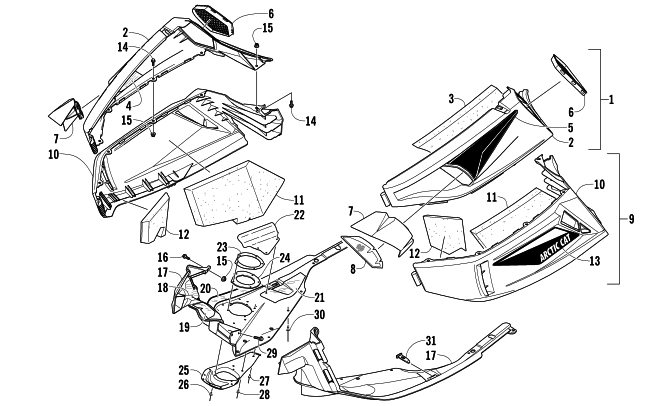 Parts Diagram for Arctic Cat 2013 TZ1 TURBO LXR SNOWMOBILE SKID PLATE AND SIDE PANEL ASSEMBLY
