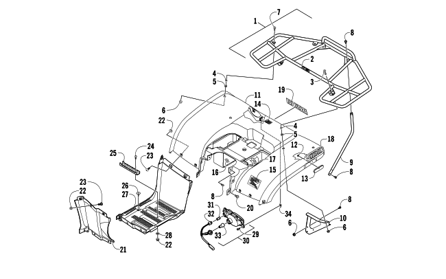 Parts Diagram for Arctic Cat 2013 400 CR ATV REAR BODY, RACK, AND TAILLIGHT ASSEMBLY